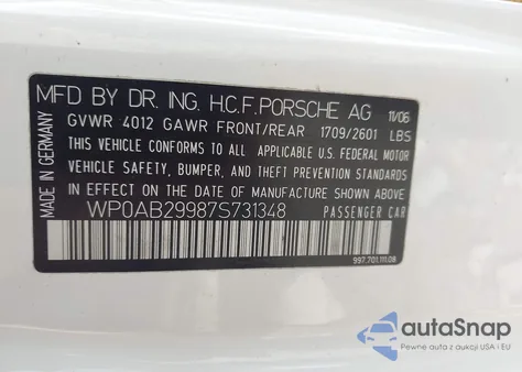 2007 Porsche 911 Carrera 4S/Carrera S из США, поврежденный, VIN WP0AB29987S731348